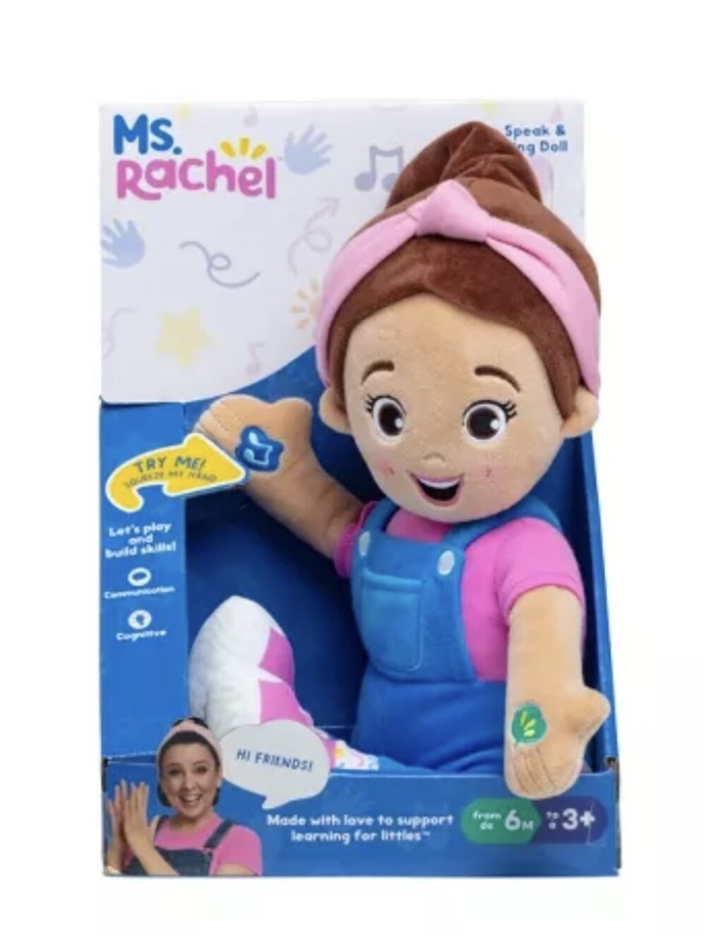 Rachel Plush Doll in Pink & Blue Overalls